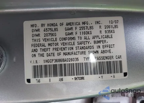 2008 Honda Accord 3.5 Ex-L z USA, uszkodzony, nr VIN 1HGCP36868A026035